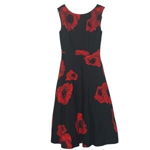 Tracy Reese black red floral midi dress women's 6 classic ASO elegant luxury